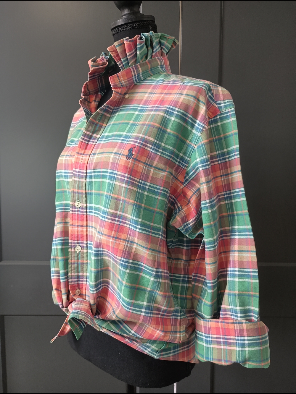 Upcycled Women's Ralph Lauren Ruffled Collar Shirt #074